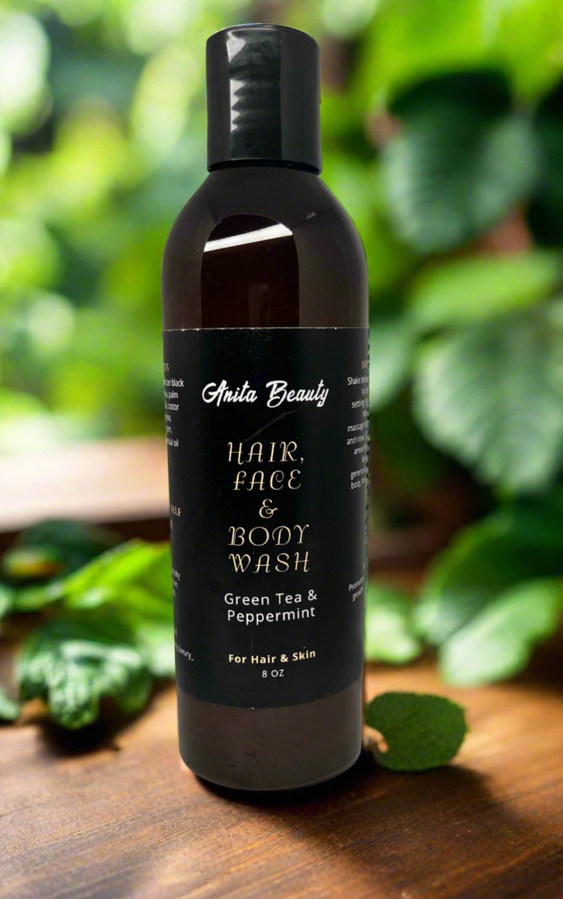 Anita Beauty Hair, Face, & Body Wash, Green Tea & Peppermint (8oz)