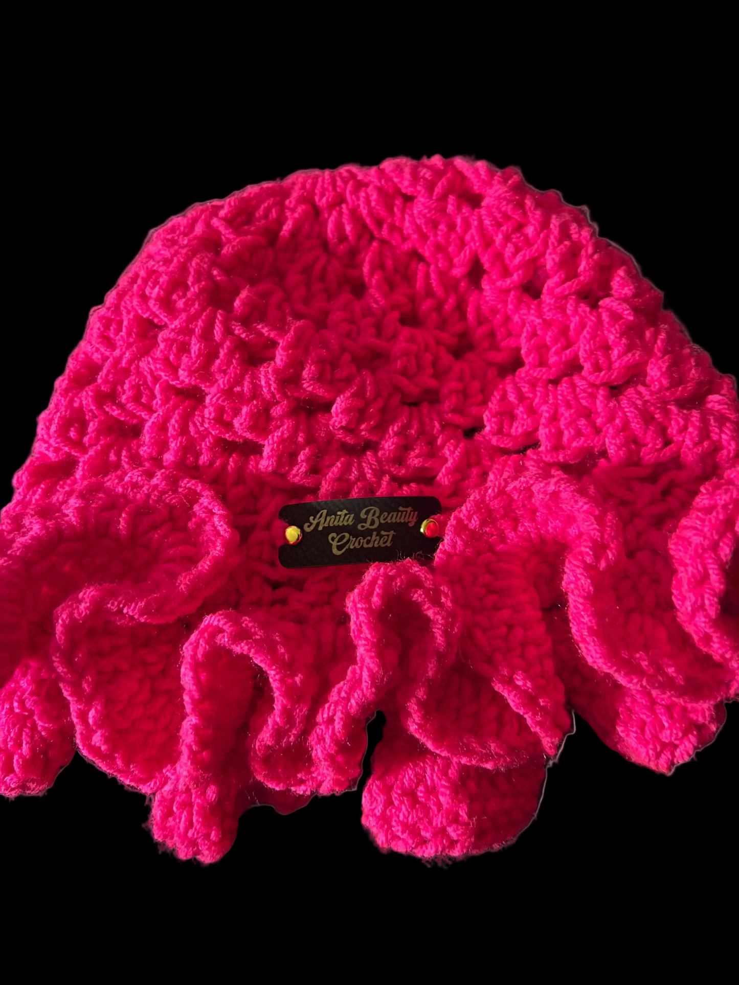 Anita Beauty Handmade Crochet Ruffle Hat (Neon Pink)