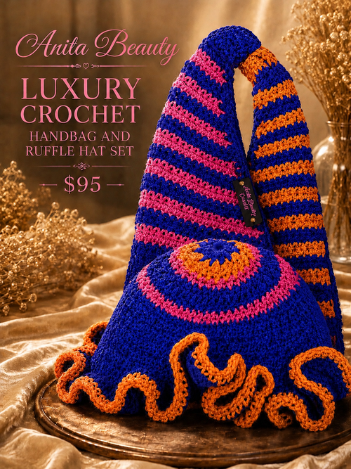 Anita Beauty Handmade Crochet Ruffle Hat & Bag Sets