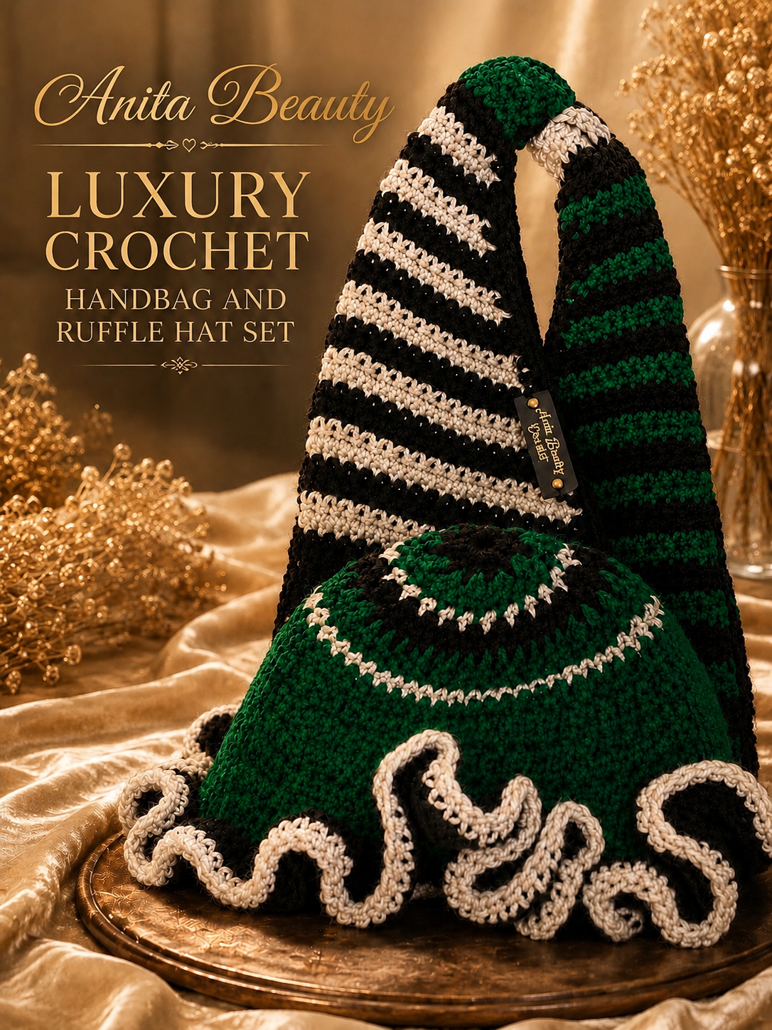 Handmade Crochet Ruffle Hat & Bag Set