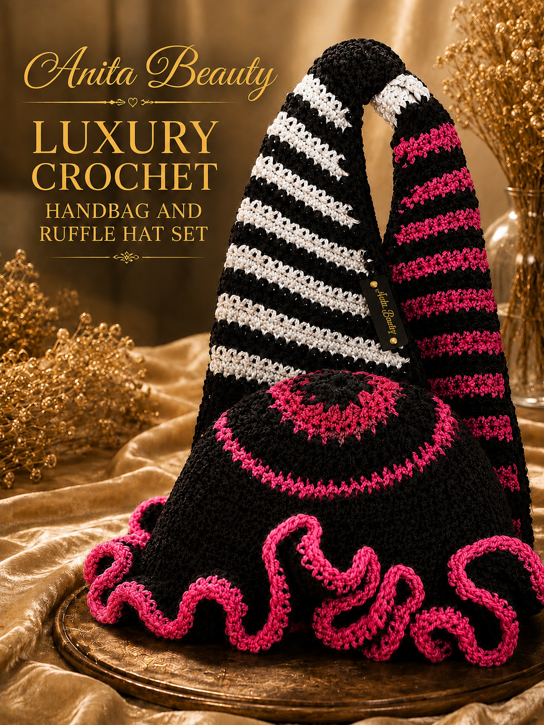 Handmade Crochet Ruffle Hat & Bag Set