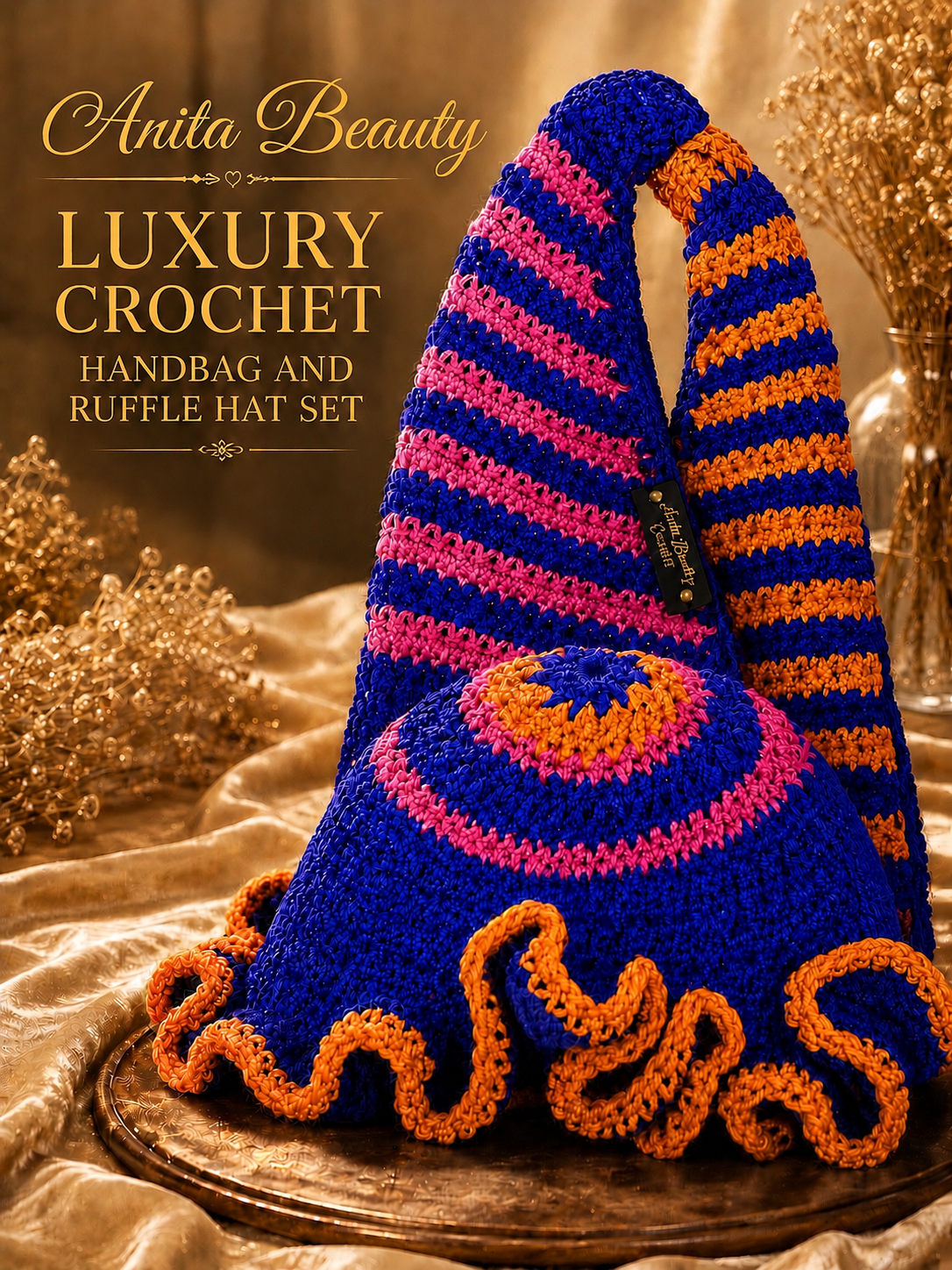 Handmade Crochet Ruffle Hat & Bag Set